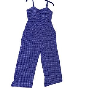 No Boundaries Blue Polka Dot Spaghetti Strap Padded Jumpsuit Size L